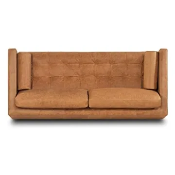 POLY & BARK Cognac Tan Brown Leather Couch - 88.5" Mid Century Leather Sofa with 2 Bolsters - Full Grain Camel Leather Couch - Feather-Down Topper On Seating Surface - Pure-Aniline Italian Leather