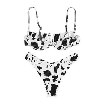 SweatyRocks Women's Sexy Bathing Suits Spaghetti Strap Floral Bikini Set Underwire Swimsuit Black Wh...