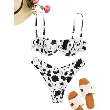 SweatyRocks Women's Sexy Bathing Suits Spaghetti Strap Floral Bikini Set Underwire Swimsuit Black White L