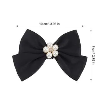 USHOBE 1 Pair Bow Shoe Clips Removable Shoe Charms Pearls Shoe Buckle Bowknot Dress Shoes Jewelry Decorative Shoe Accessories for Wedding Party Prom Decoration (Black)