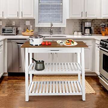 Casual HOME Kitchen Island with Solid American Top, White & Cherry Natural