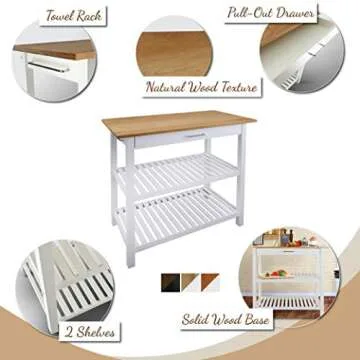 Casual HOME Kitchen Island with Solid American Top, White & Cherry Natural