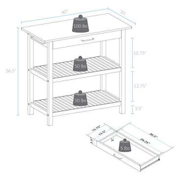 Casual HOME Kitchen Island with Solid American Top, White & Cherry Natural
