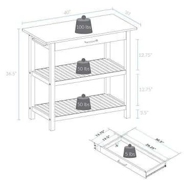 Casual HOME Kitchen Island with Solid American Top, White & Cherry Natural