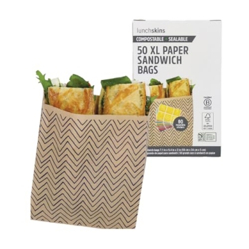 Lunchskins Compostable Food Storage XL Sandwich Bags, Chevron Design, 50 Bags - Eco-Friendly, Recycl...