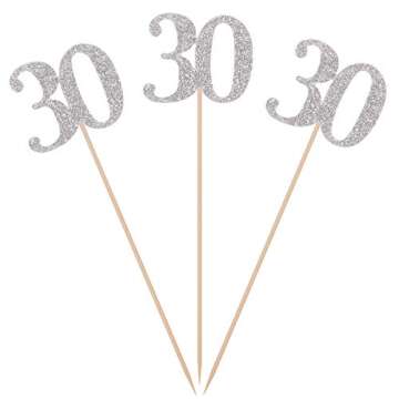 Pack of 10 Silver Glitter 30th Birthday Centerpiece Sticks Number 30 Table Topper Age Letter Decorations
