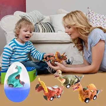 Cherislpy 6 Pack Jumbo Eggs with Dinosaur Pull Back Cars Toys Inside for Kids Boys Toddlers Easter Basket Stuffers Easter Egg Fillers