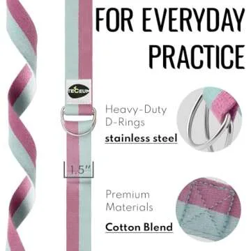 [NEW 2023] TECEUM Yoga Strap – Cotton – 6 ft 8 ft 10 ft (15+ colors) – Adjustable Non-Slip Belt for Daily Yoga Practice, Pilates, Stretching, Physical Therapy, Fitness & Home Workout – For All Levels