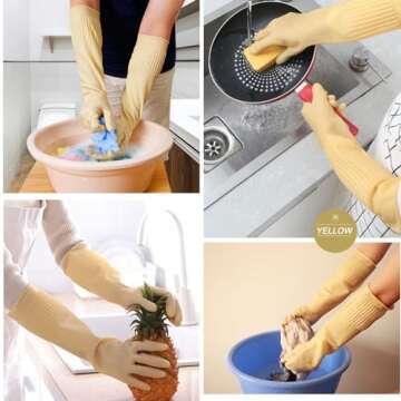 Bamllum Rubber Dishwashing Gloves: Long Cuff, 3 Pairs