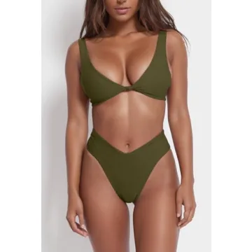 Geluboao Army Green High Cut Bikini Set Trendy Slim Fit