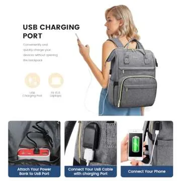 LOVEVOOK Laptop Backpack Women, 15.6 Inch Work Backpack Woman for Teacher Nurse Bags, Computer College Backpack Purse, Waterproof Anti-theft Travel Back Pack with USB Charging Port, Grey