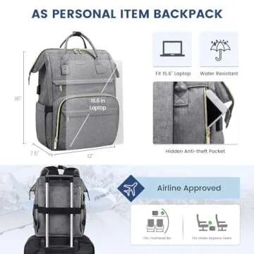 LOVEVOOK Laptop Backpack Women, 15.6 Inch Work Backpack Woman for Teacher Nurse Bags, Computer College Backpack Purse, Waterproof Anti-theft Travel Back Pack with USB Charging Port, Grey