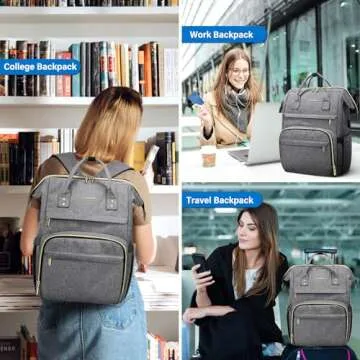 LOVEVOOK Laptop Backpack Women, 15.6 Inch Work Backpack Woman for Teacher Nurse Bags, Computer College Backpack Purse, Waterproof Anti-theft Travel Back Pack with USB Charging Port, Grey