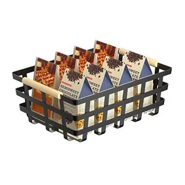 Large Farmhouse Wire Baskets Metal Storage Bin Basket Storage Organizer Farmhouse fruit Bin with Wood Handles for Pantry Cabinets - Black, 2 Packs