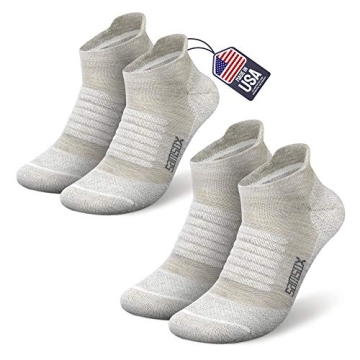 SAMSOX 2-Pair Merino Wool Running Socks, Made in USA, Oatmeal M