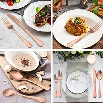 LIANYU 20 Piece Matte Copper Silverware Set, Stainless Steel Copper Flatware Cutlery Set for 4, Fancy Kitchen Utensil Tableware for Home Restaurant Party, Satin Finish, Dishwasher Safe