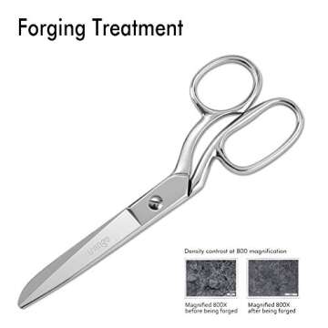 LIVINGO 8" Professional Heavy Duty Tailor Fabric Scissors, Dressmaker Sewing Classic Stainless Steel Ultra Sharp Forged Shears, Bent