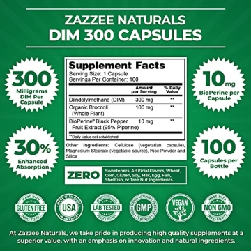 Zazzee DIM 300 mg with BioPerine for Hormonal Balance & Acne