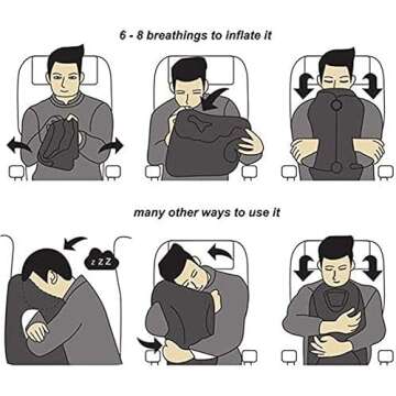 KVNTOOLS Inflatable Travel Pillow,Airplane Pillow,Used for Airplanes/Cars/Buses/Trains/Office Napping,Comfortably Support Head, Neck and Lumbar,Black