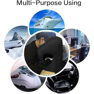 KVNTOOLS Inflatable Travel Pillow,Airplane Pillow,Used for Airplanes/Cars/Buses/Trains/Office Napping,Comfortably Support Head, Neck and Lumbar,Black