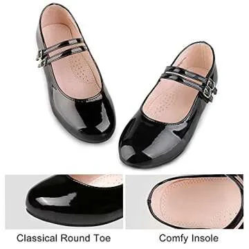 MIXIN Girls Dress Shoes Mary Jane Shoes for Girl Ballet Flats Back to School Princess Wedding Shoes Black Size 2