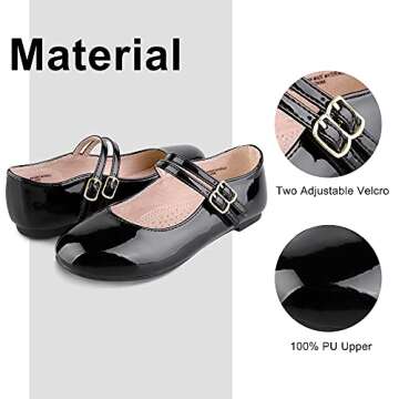 MIXIN Girls Dress Shoes Mary Jane Shoes for Girl Ballet Flats Back to School Princess Wedding Shoes Black Size 2