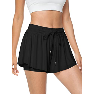 TARSE Womens 2 in 1 Flowy Workout Shorts Casual Drawstring High Waist Running Athletic Shorts Comfy ...