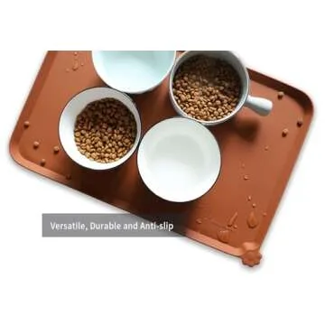 Hoki Found L Silicone Pet Food Mats Tray - Non Slip Pet Dog Cat Bowl Mats Placemat - Dog Pet Cat Feeding Mat - Waterproof Dog Cat Food Mats -Pet Water Mats for Carpet -Caramel