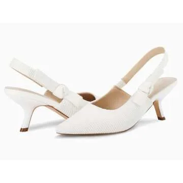 Coutgo Womens Slingback Kitten Heels Closed Pointed Toe Bowknot Knitted Slip On Work Pumps Dress Shoes, White, Size 8