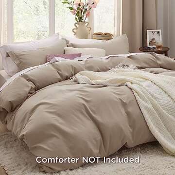 Bedsure Deep Beige Duvet Cover King Size - 3 Pieces Prewashed Extra Soft Bedding Set, Includes 1 Duv...