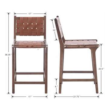 Kmax Counter Height Bar Stools 23 Inch Farmhouse Bar Stools Faux Leather Woven Straps with Wood Legs...