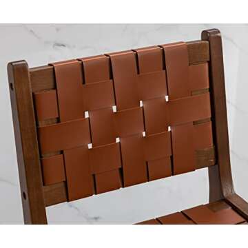 Kmax Counter Height Bar Stools 23 Inch Farmhouse Bar Stools Faux Leather Woven Straps with Wood Legs Footrest for Kitchen Island, Set of 2- Brown