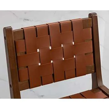 Kmax Counter Height Bar Stools 23 Inch Farmhouse Bar Stools Faux Leather Woven Straps with Wood Legs Footrest for Kitchen Island, Set of 2- Brown