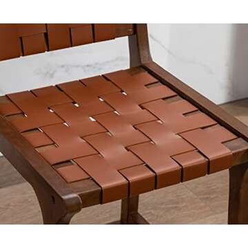 Kmax Counter Height Bar Stools 23 Inch Farmhouse Bar Stools Faux Leather Woven Straps with Wood Legs Footrest for Kitchen Island, Set of 2- Brown