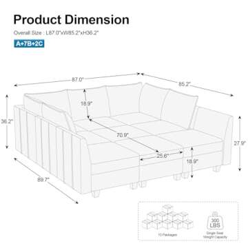 Belffin Large Modular Sectional Sofa Sleeper Sectional Couch with Storage Chenille Sectional Sofa Be...