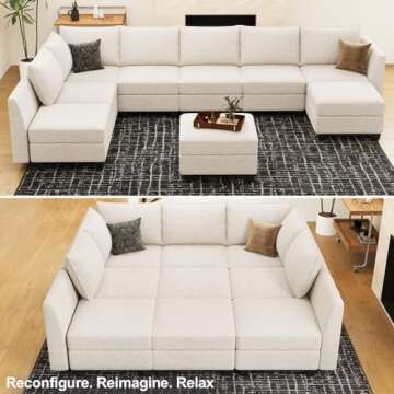 Belffin Large Modular Sectional Sofa Sleeper Sectional Couch with Storage Chenille Sectional Sofa Bed for Living Room, 9 Seats, Beige