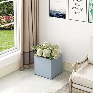 Kante AF0001C-60611 Concrete Square, Elegant Handmade Garden Planters Pots for Indoor Outdoor Use, 16" H, Light Gray