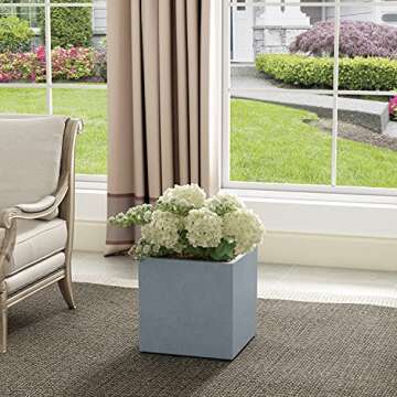 Kante AF0001C-60611 Concrete Square, Elegant Handmade Garden Planters Pots for Indoor Outdoor Use, 16" H, Light Gray