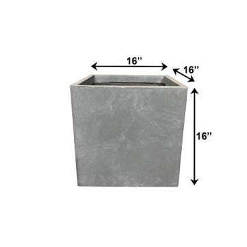 Kante AF0001C-60611 Concrete Square, Elegant Handmade Garden Planters Pots for Indoor Outdoor Use, 16" H, Light Gray