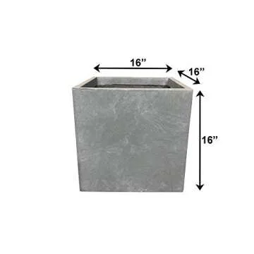 Kante AF0001C-60611 Concrete Square, Elegant Handmade Garden Planters Pots for Indoor Outdoor Use, 16" H, Light Gray