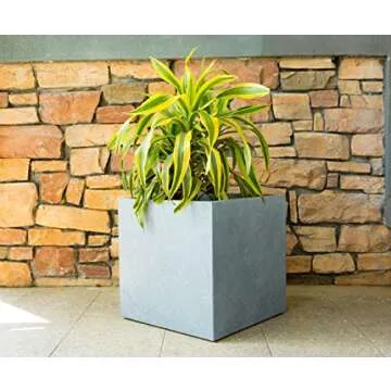 Kante AF0001C-60611 Concrete Square, Elegant Handmade Garden Planters Pots for Indoor Outdoor Use, 16" H, Light Gray