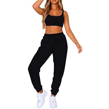 Fixmatti Women Sweatsuits Bra and Sweatpants Set 2 Pieces Jogger Tracksuit