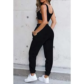Fixmatti Women Sweatsuits Bra and Sweatpants Set 2 Pieces Jogger Tracksuit