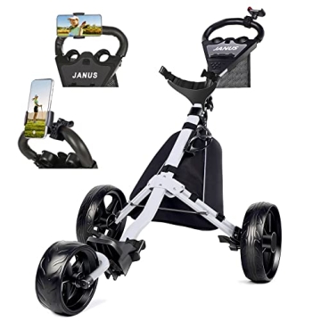 JANUS Golf Cart - Foldable, Lightweight Golf Push Cart with Phone Holder and Storage
