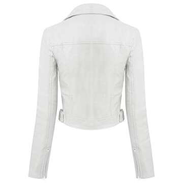 Design by Olivia Women's Long Sleeve Zipper Closure Moto Biker Faux Leather Jacket White S