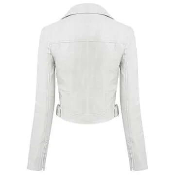 Design by Olivia Women's Long Sleeve Zipper Closure Moto Biker Faux Leather Jacket White S