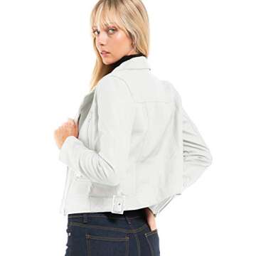 Design by Olivia Women's Long Sleeve Zipper Closure Moto Biker Faux Leather Jacket White S