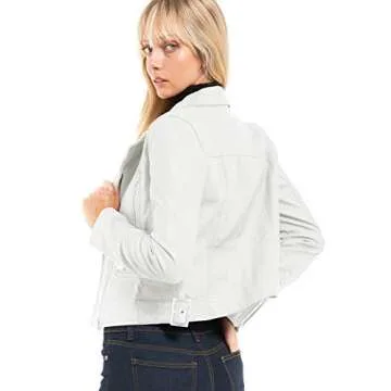 Design by Olivia Women's Long Sleeve Zipper Closure Moto Biker Faux Leather Jacket White S