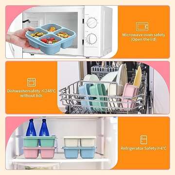 CIGENBON Bento Snack Boxes 4 Pack, Reusable Bento Boxes Kids with 4 Compartments & Fork, Lunch Snack Containers for Kids Adults, Divided Food Storage Containers for School Work Travel (Wheat)