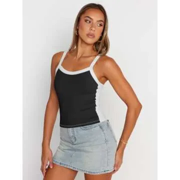 Trendy Queen Women's Camisole Tank Tops Sleeveless Racerback Cropped Cami Going Out Outfits Casual Summer Outifts 2025 Y2k Clothes Black S